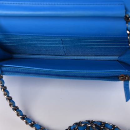 Chanel Patent Calfskin Quilted Boy Wallet On Chain WOC Blue 5 of 11