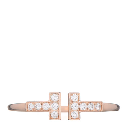 Tiffany 18K Rose Gold Diamond T Wire Ring 60 9.25 1 of 6