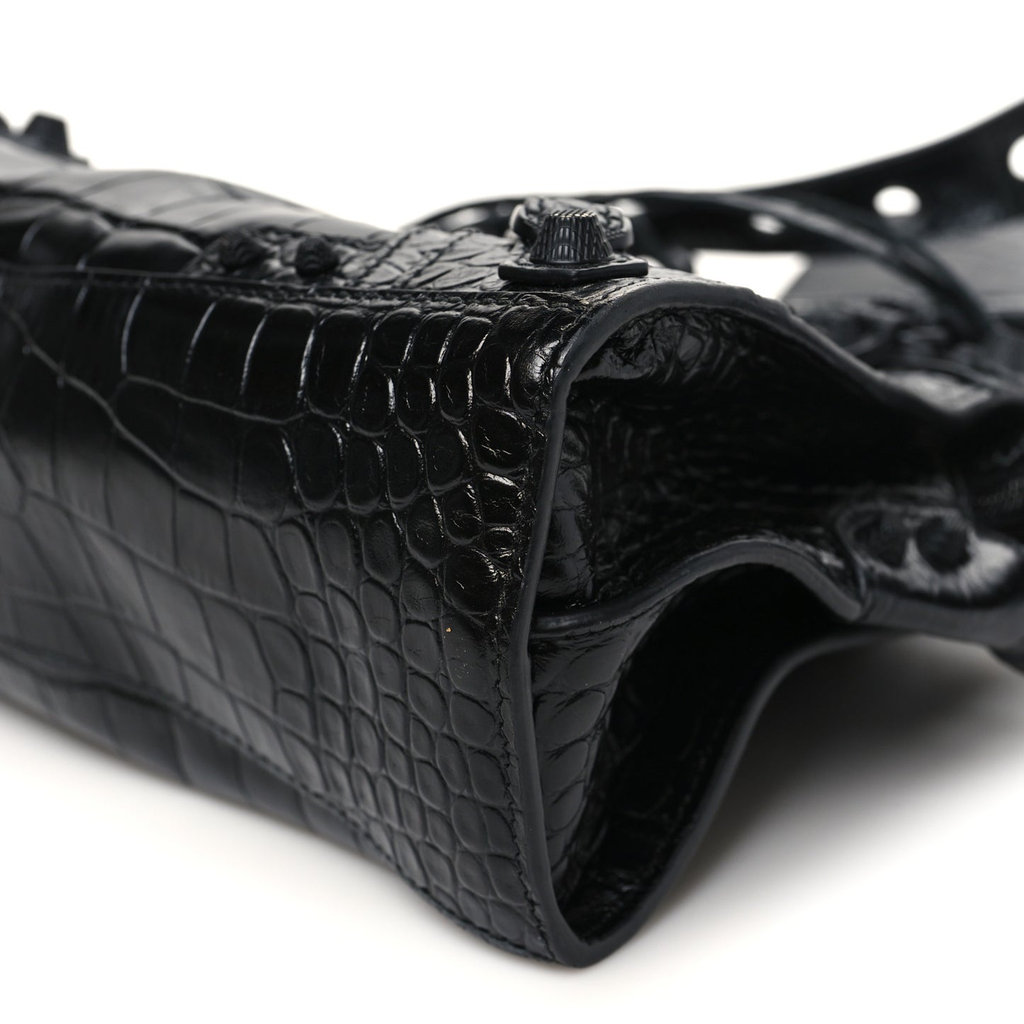 Semi Shiny Calfskin Crocodile Embossed Monochrome Neo Cagole Handbag XS Black