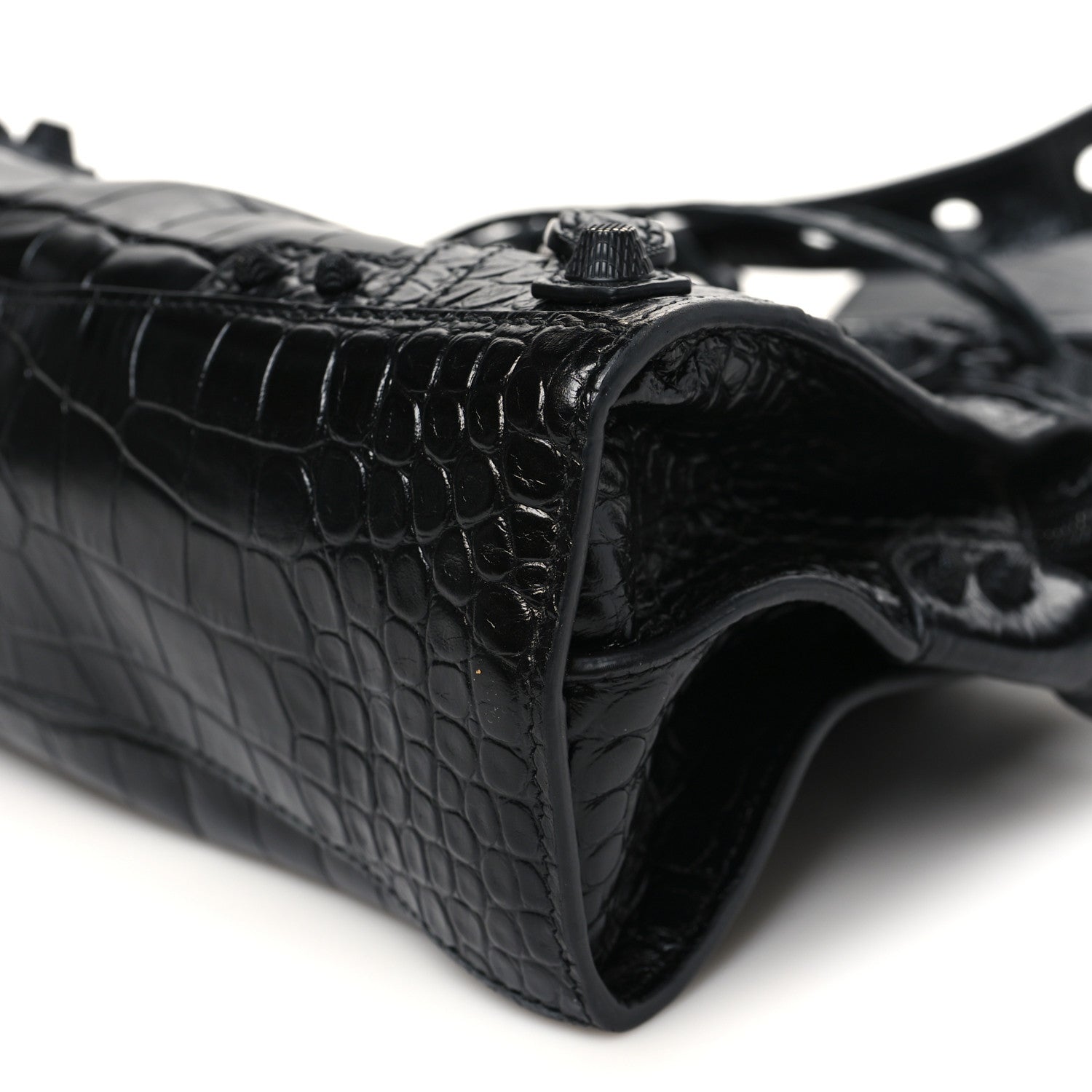 Balenciaga Semi Shiny Calfskin Crocodile Embossed Monochrome Neo Cagole Handbag XS Black 10 of 10