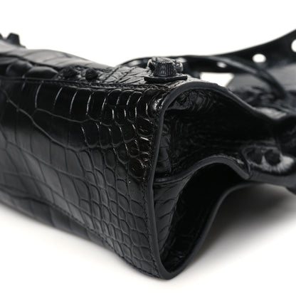 Balenciaga Semi Shiny Calfskin Crocodile Embossed Monochrome Neo Cagole Handbag XS Black 10 of 10