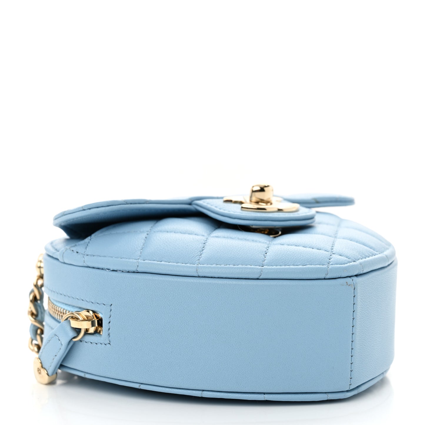 Lambskin Quilted CC In Love Heart Clutch With Chain Light Blue