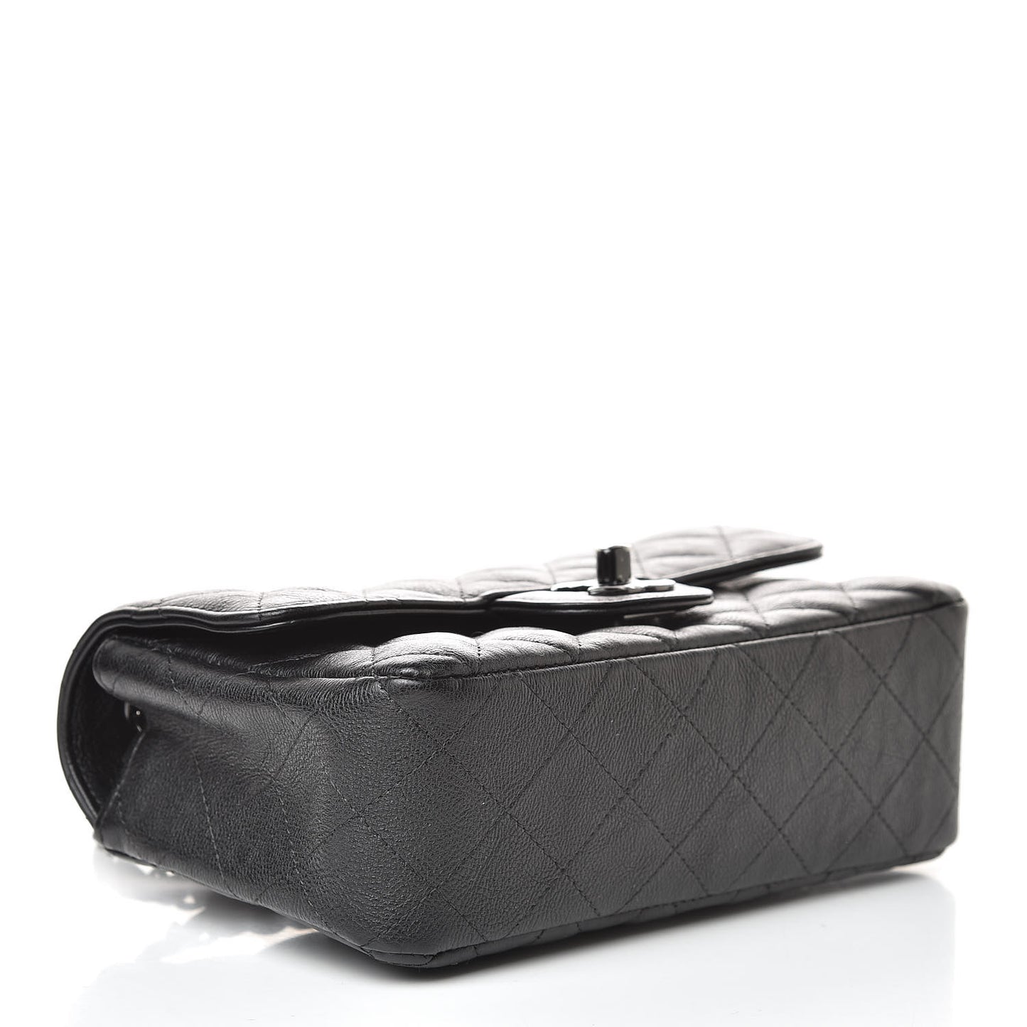 Crumpled Calfskin Quilted Mini Rectangular Flap So Black