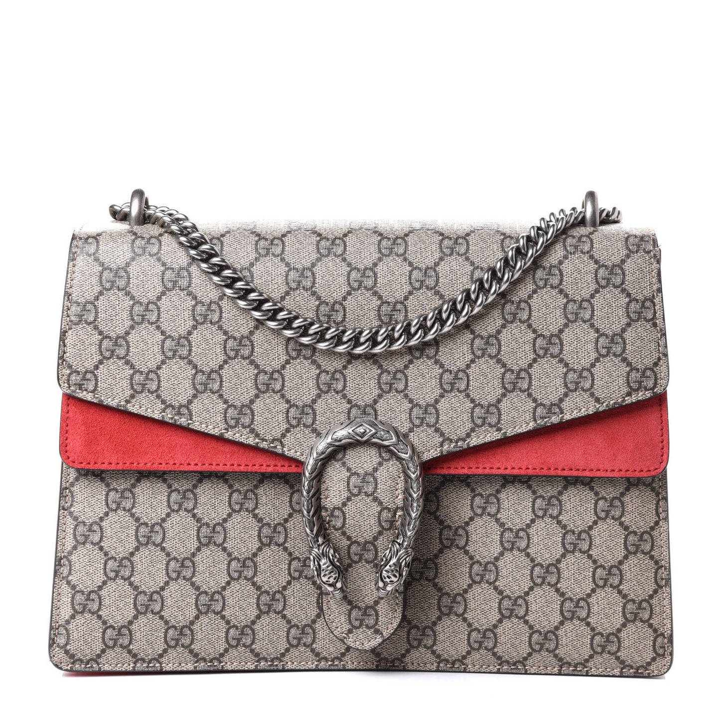 GG Supreme Monogram Suede Cudu Medium Dionysus Shoulder Bag Beige Ebony Vulcanic Red