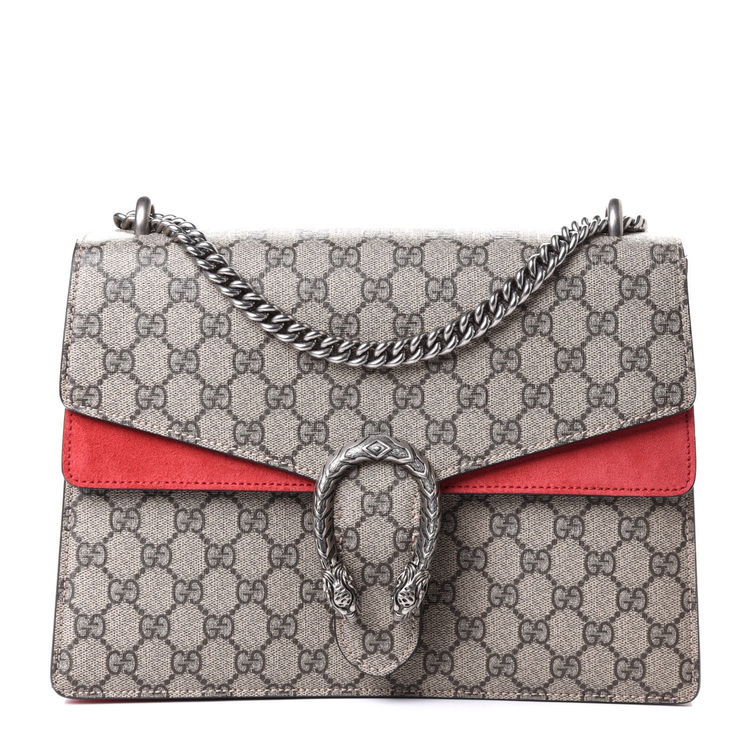 Gucci GG Supreme Monogram Suede Cudu Medium Dionysus Shoulder Bag Beige Ebony Vulcanic Red 1 of 14