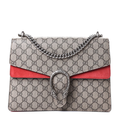 Gucci GG Supreme Monogram Suede Cudu Medium Dionysus Shoulder Bag Beige Ebony Vulcanic Red 1 of 14