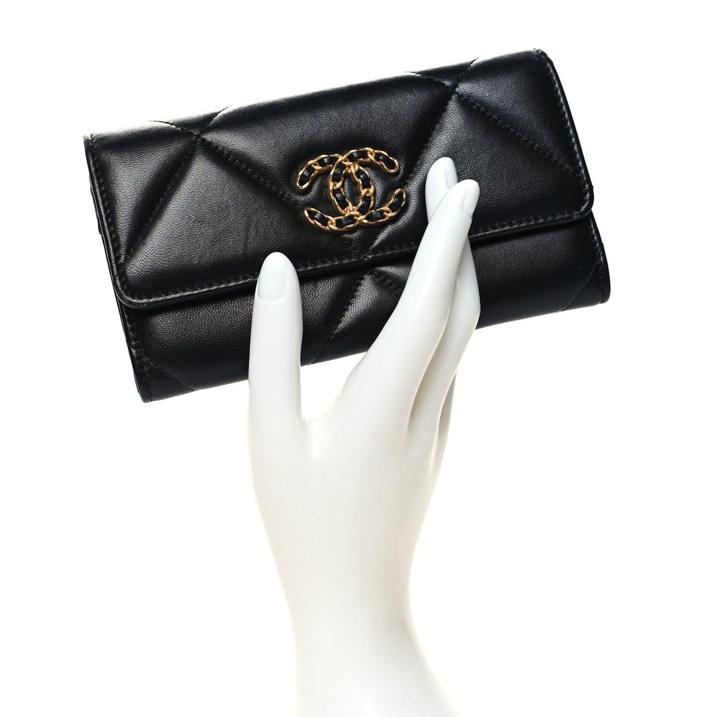 Lambskin Quilted Chanel 19 Flap Wallet Black