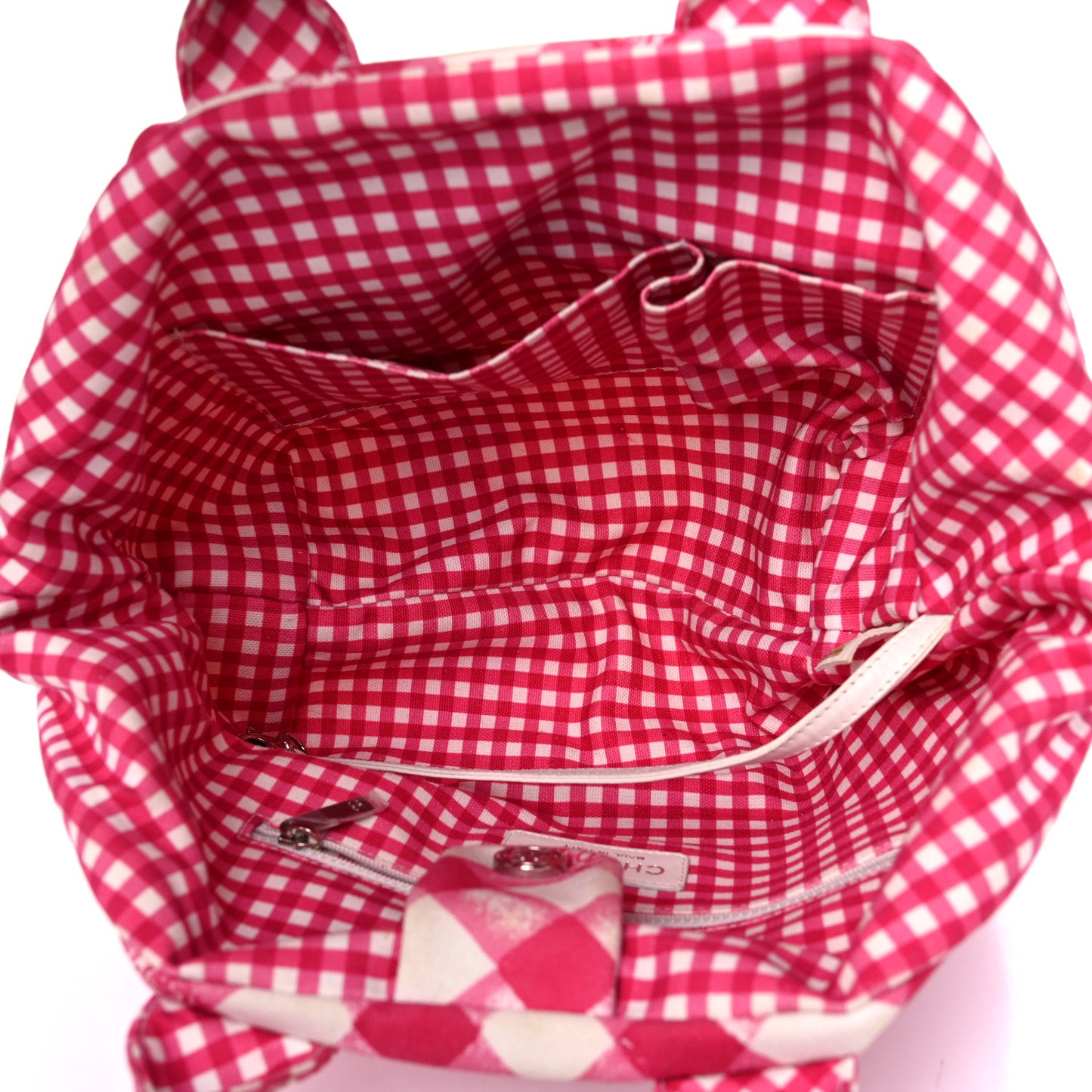 Canvas Gingham Printed Small CC Tote Pink White