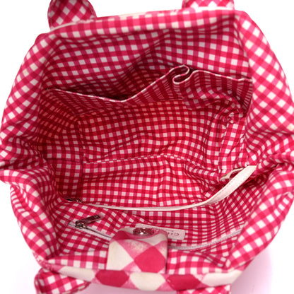 Chanel Canvas Gingham Printed Small CC Tote Pink White 5 of 13