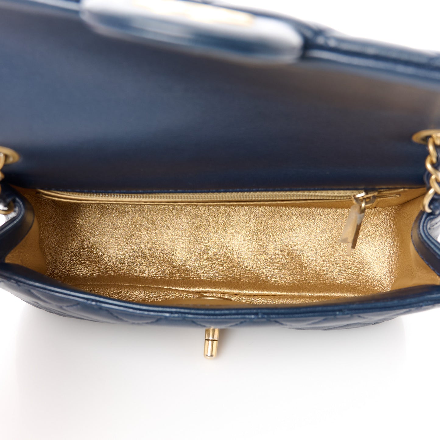 Lambskin Quilted Mini Pearl Crush Rectangular Flap Navy Blue