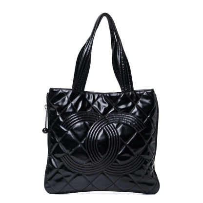 Chanel Patent Quilted Expandable CC Shoping Tote Black 1 of 5