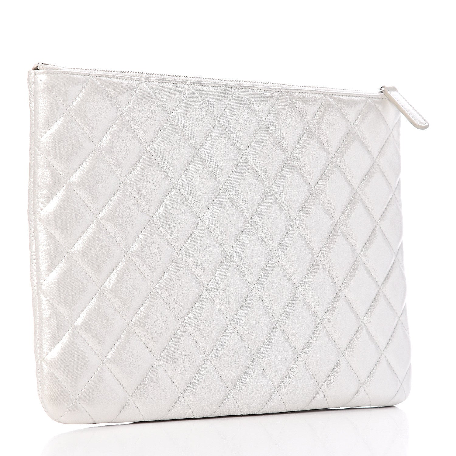 Chanel Metallic Lambskin Star Embossed Medium Cosmetic Pouch Light Silver 3 of 10