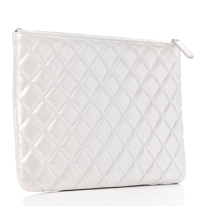 Chanel Metallic Lambskin Star Embossed Medium Cosmetic Pouch Light Silver 3 of 10