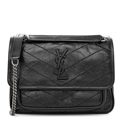 Saint Laurent Crinkled Lambskin Matelasse Monogram Baby Niki Chain Satchel Black 1 of 9