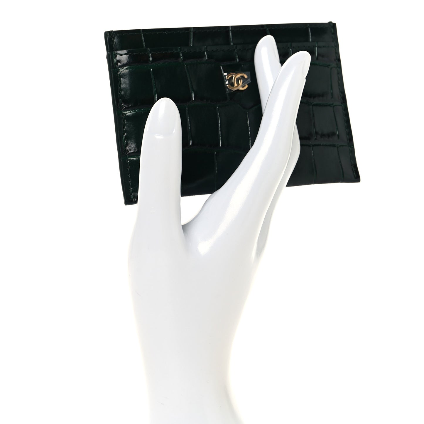Calfskin Crocodile Embossed Crococo Card Holder Emerald