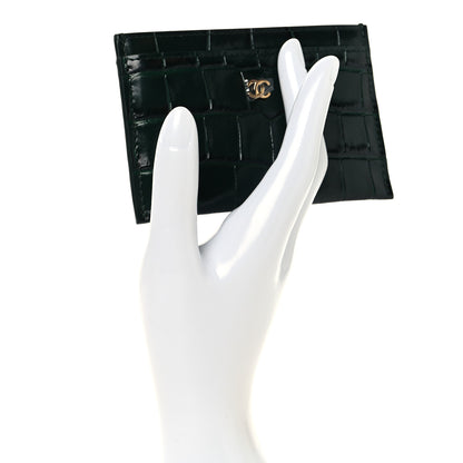 Chanel Calfskin Crocodile Embossed Crococo Card Holder Emerald 2 of 8