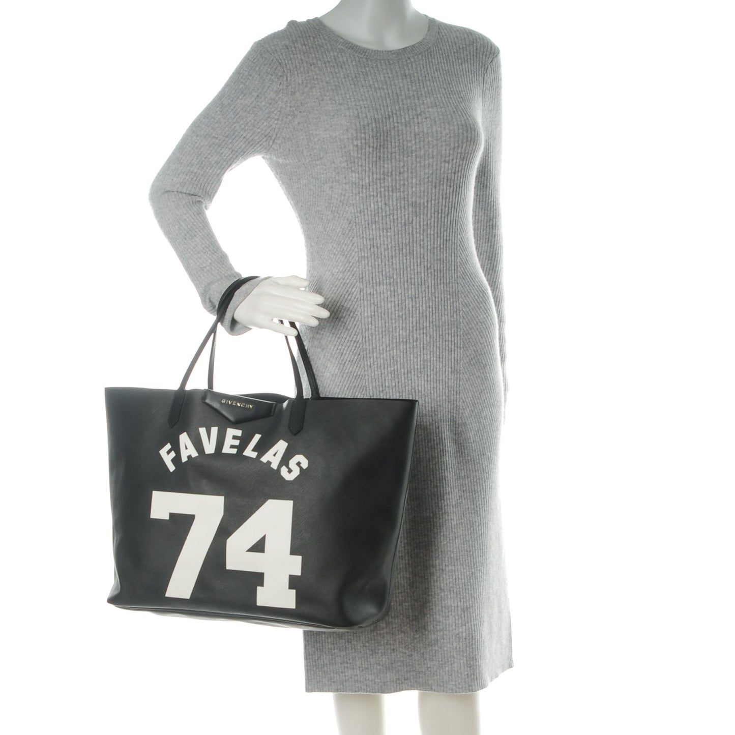 Textured Coated Canvas Favelas Large Antigona Tote Black
