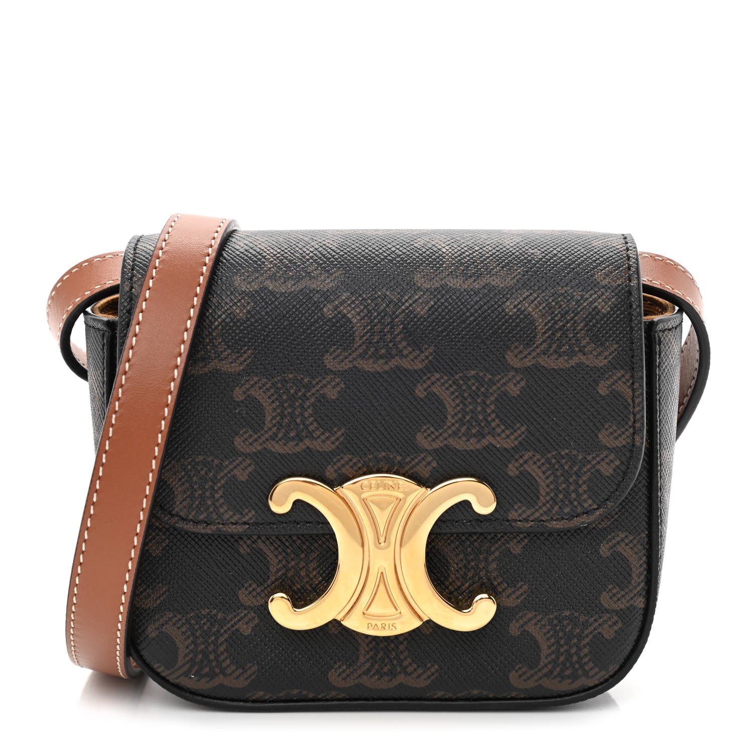 Celine Triomphe Canvas Calfskin Mini Triomphe Tan 1 of 11