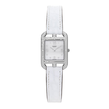 Hermes Stainless Steel Alligator Diamond Mother of Pearl 23mm Cape Cod Quartz Watch Bleu Brum 1 of 5