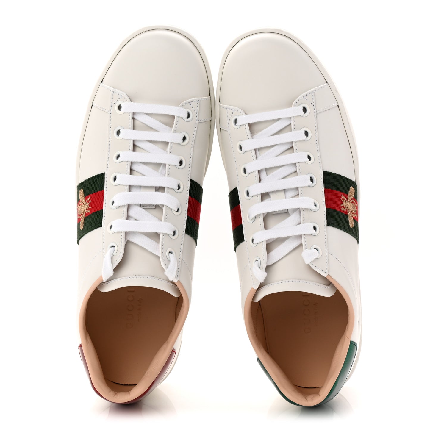 Calfskin Web Bee Embroidered Womens Ace Platform Sneakers 39 White