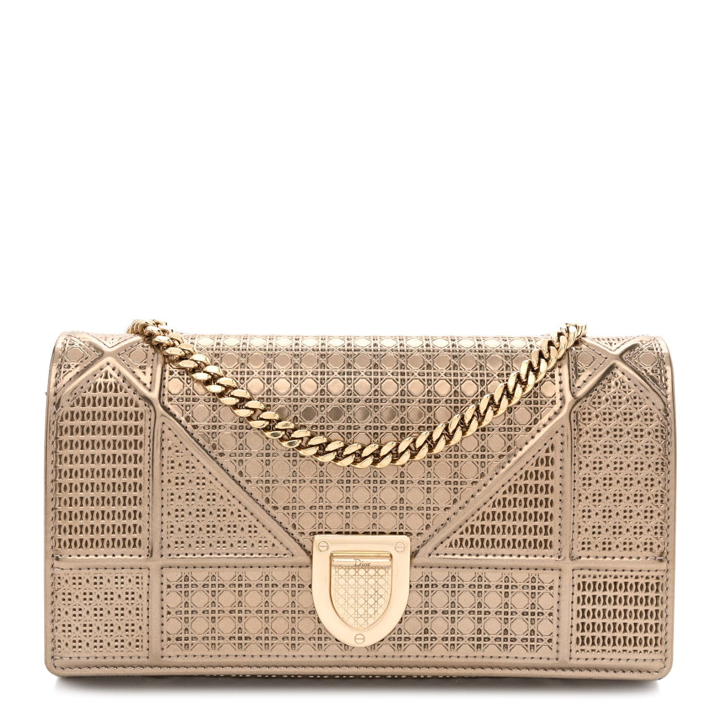 Metallic Patent Micro-Cannage Diorama Wallet on Chain Pouch Gold
