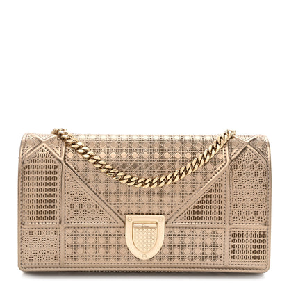Christian Dior Metallic Patent Micro-Cannage Diorama Wallet on Chain Pouch Gold 1 of 12