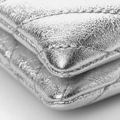 Saint Laurent Metallic Lambskin Quilted Double Flap Bag Silver 9 of 10