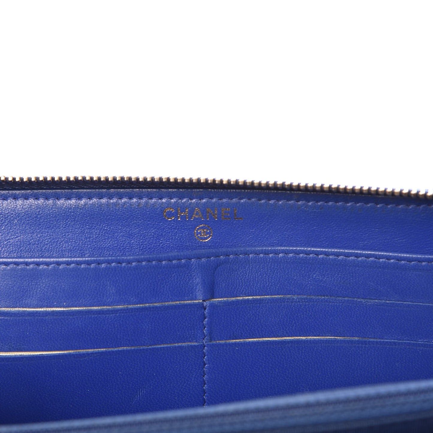 Lambskin Quilted Large Gusset Zip Around Wallet Blue