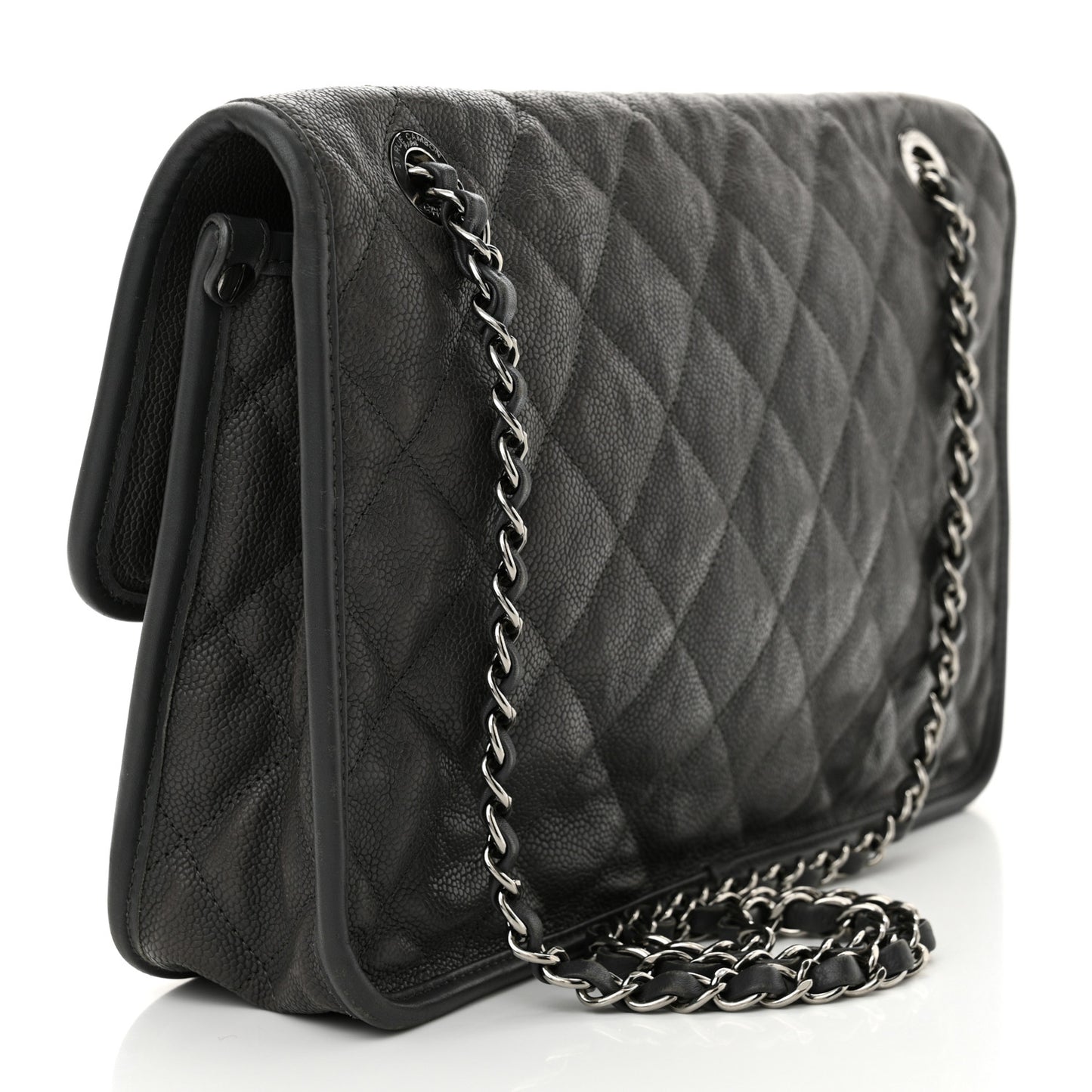 Caviar Quilted Large French Riviera Flap Dark Grey