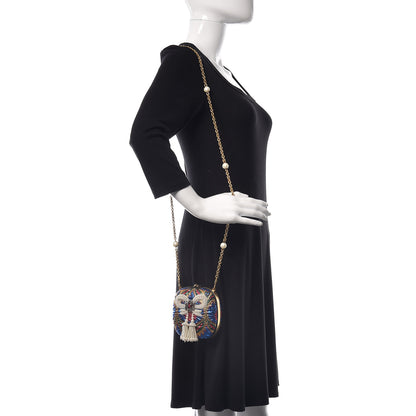 Gucci Brocade Pearl Bow Sandy Flow Chain Clutch Gold Blue Royal Multicolor 2 of 9