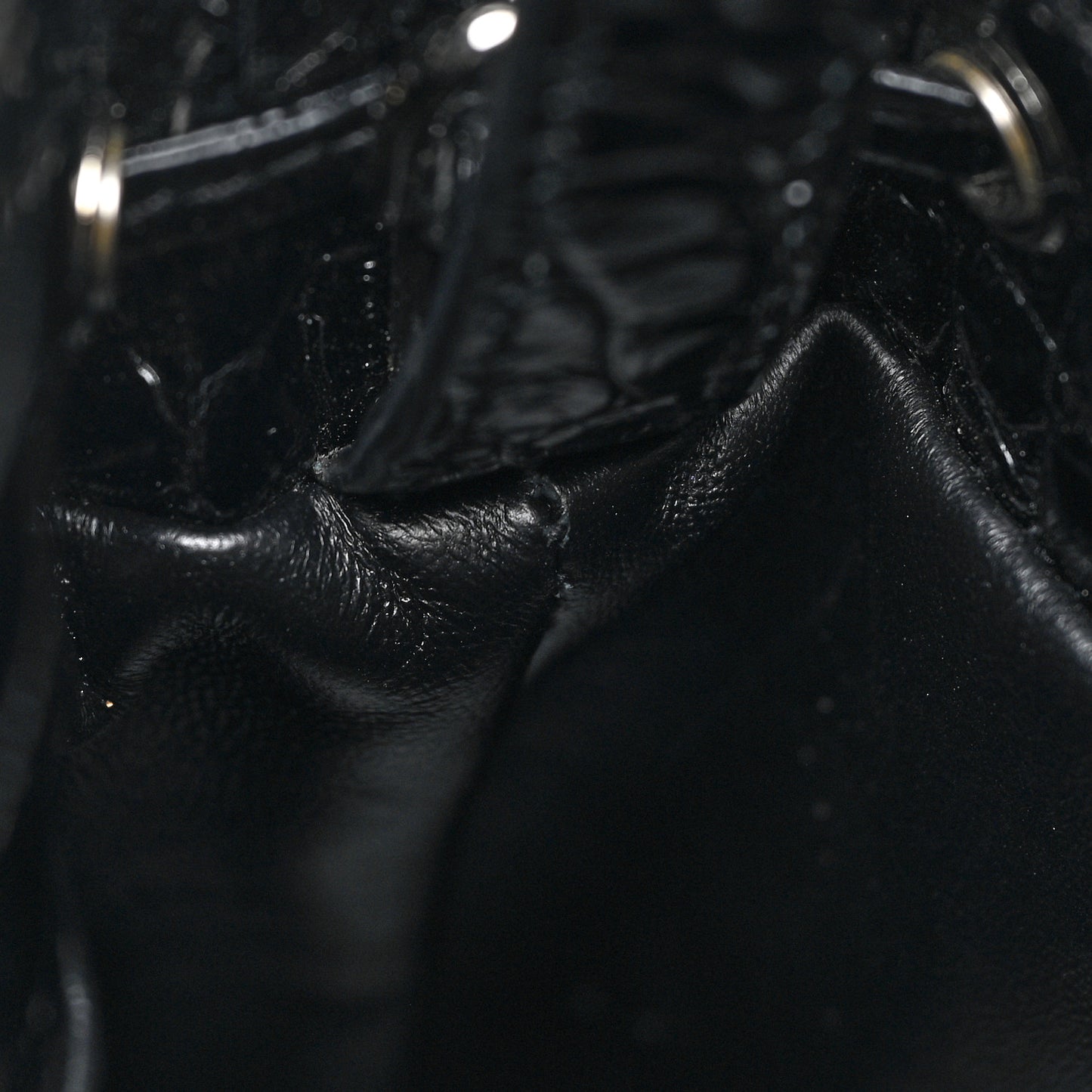 Shiny Calfskin Logo Crocodile Embossed XS Everyday Bucket Bag Black