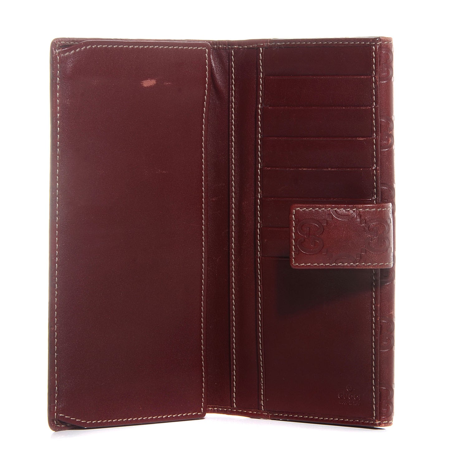 Guccissima Margaux Calfskin Metal Bar Continental Flap Wallet Dark Red