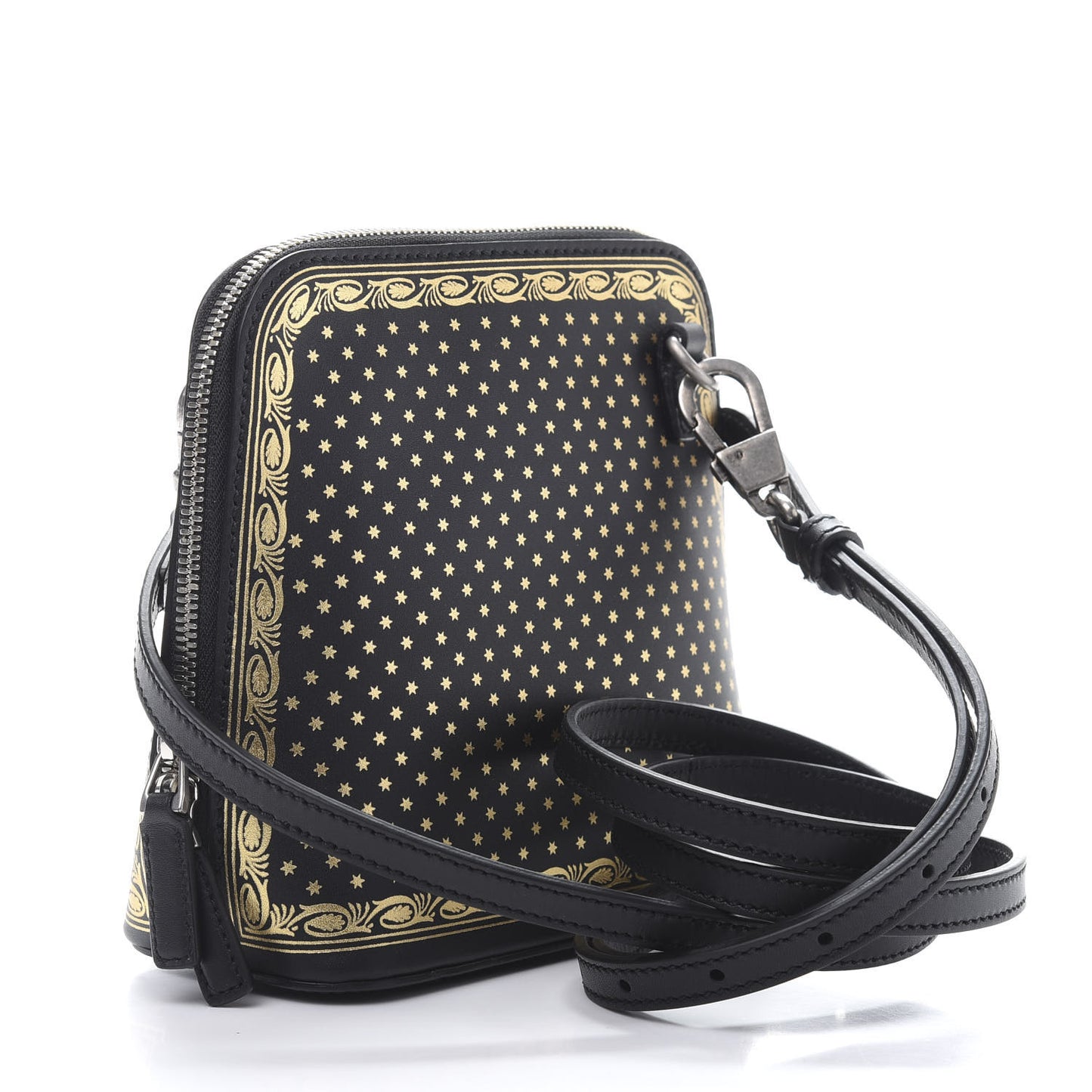 X SEGA Calfskin GUCCY Stars Mini Dome Shoulder Bag Black Gold
