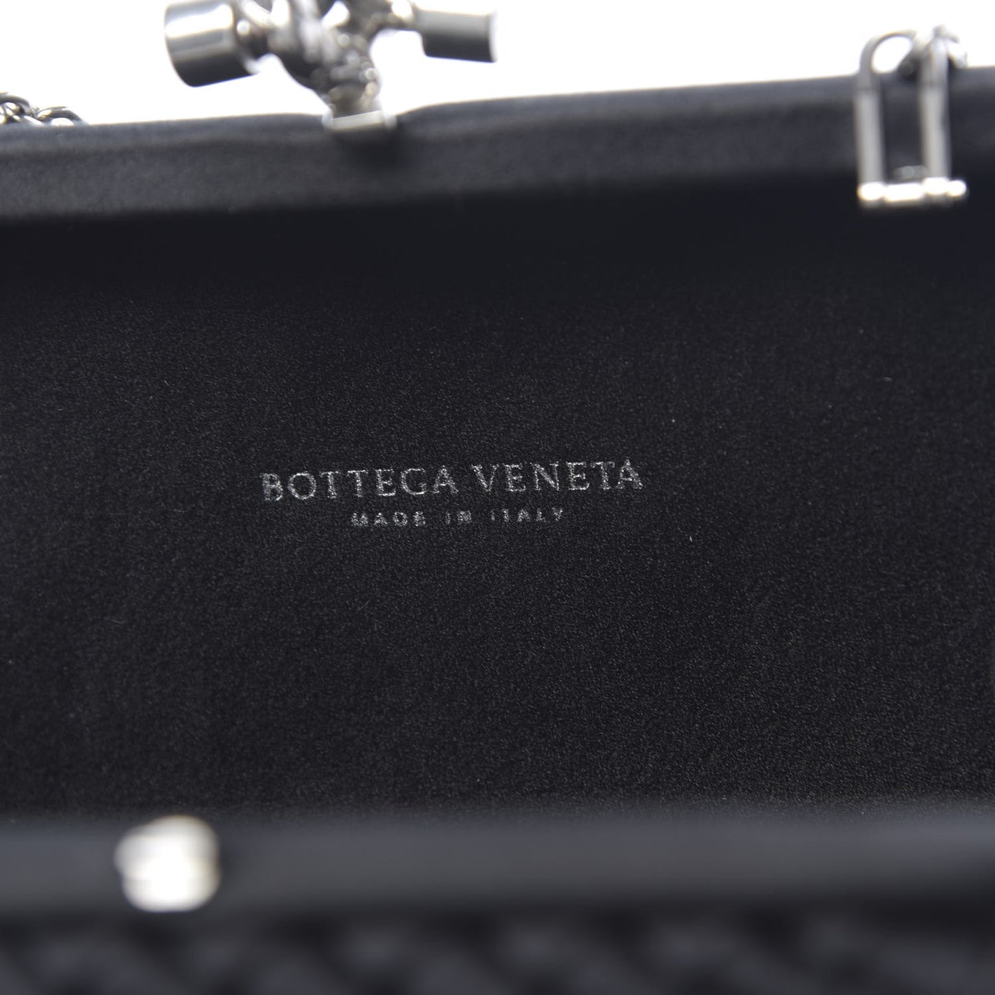 Satin Intrecciato Chain Knot Clutch Black