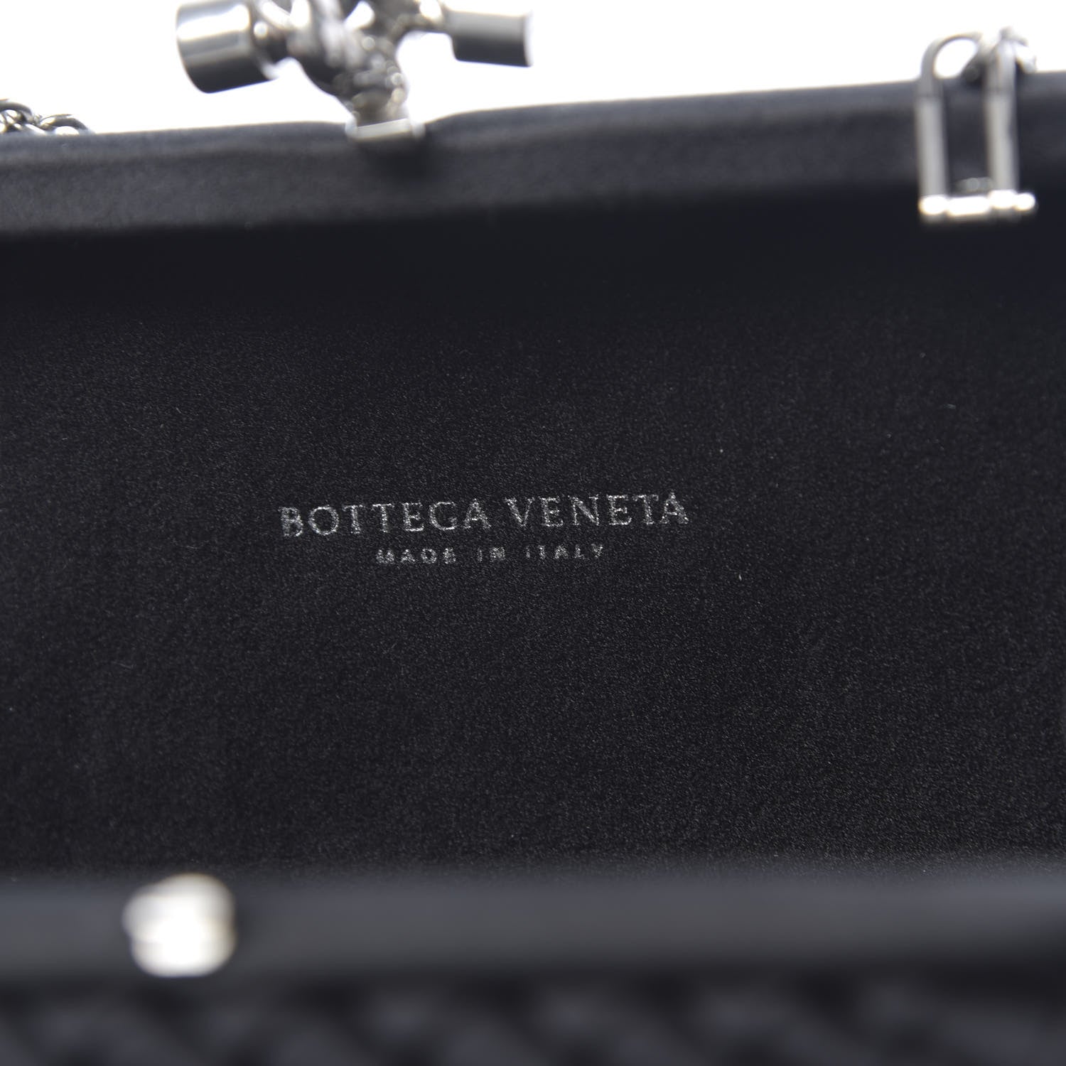 Bottega Veneta Satin Intrecciato Chain Knot Clutch Black 5 of 8