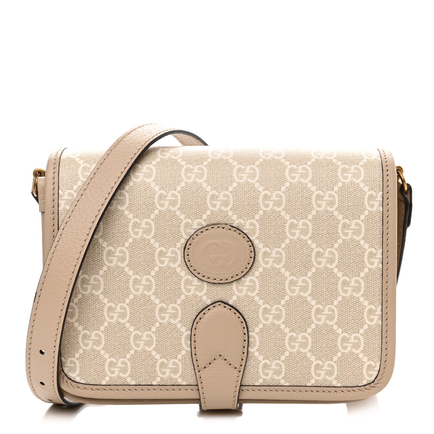GG Supreme Monogram Textured Dollar Calfskin Mini Retro Interlocking G Flap Shoulder Bag Beige Mystic White Oatmeal