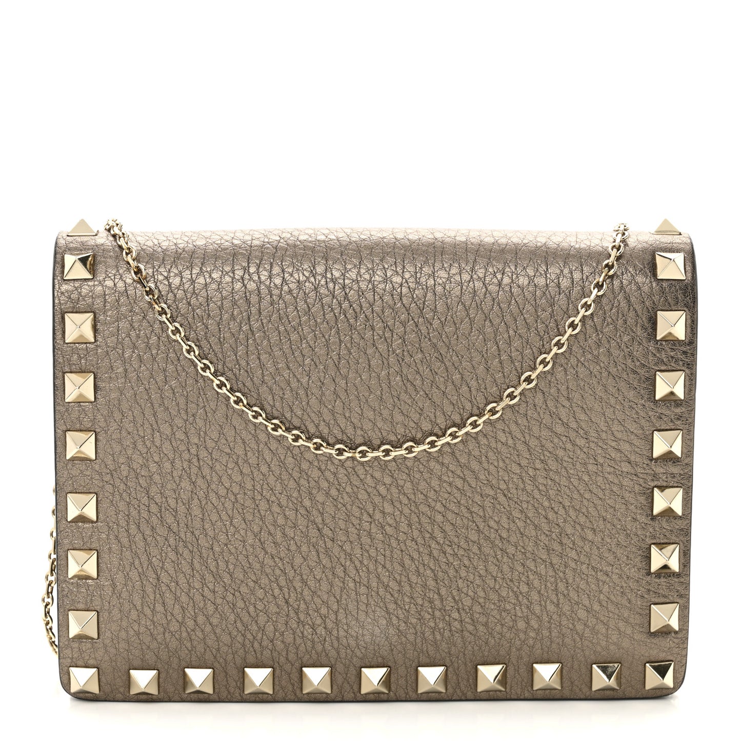 Metallic Pebbled Calfskin Rockstud Wallet on Chain Sasso