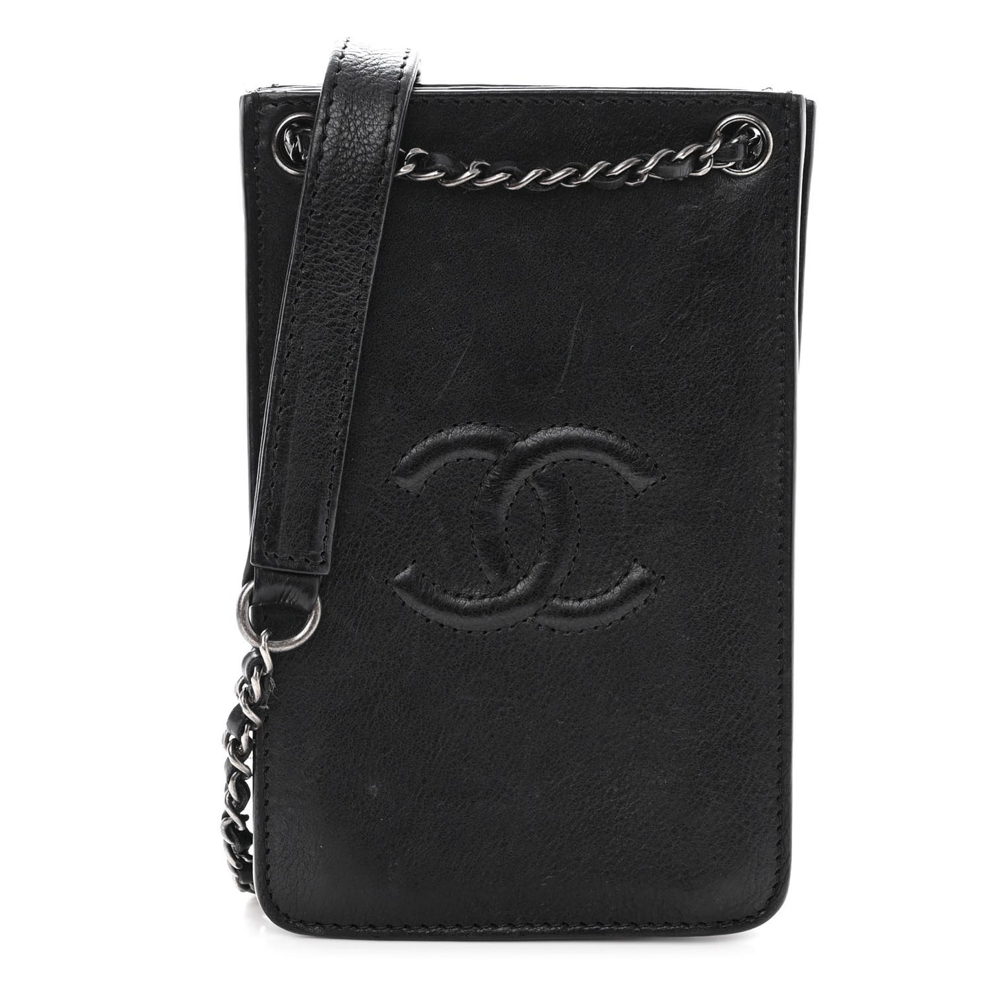 Calfskin CC Phone Holder Crossbody Black