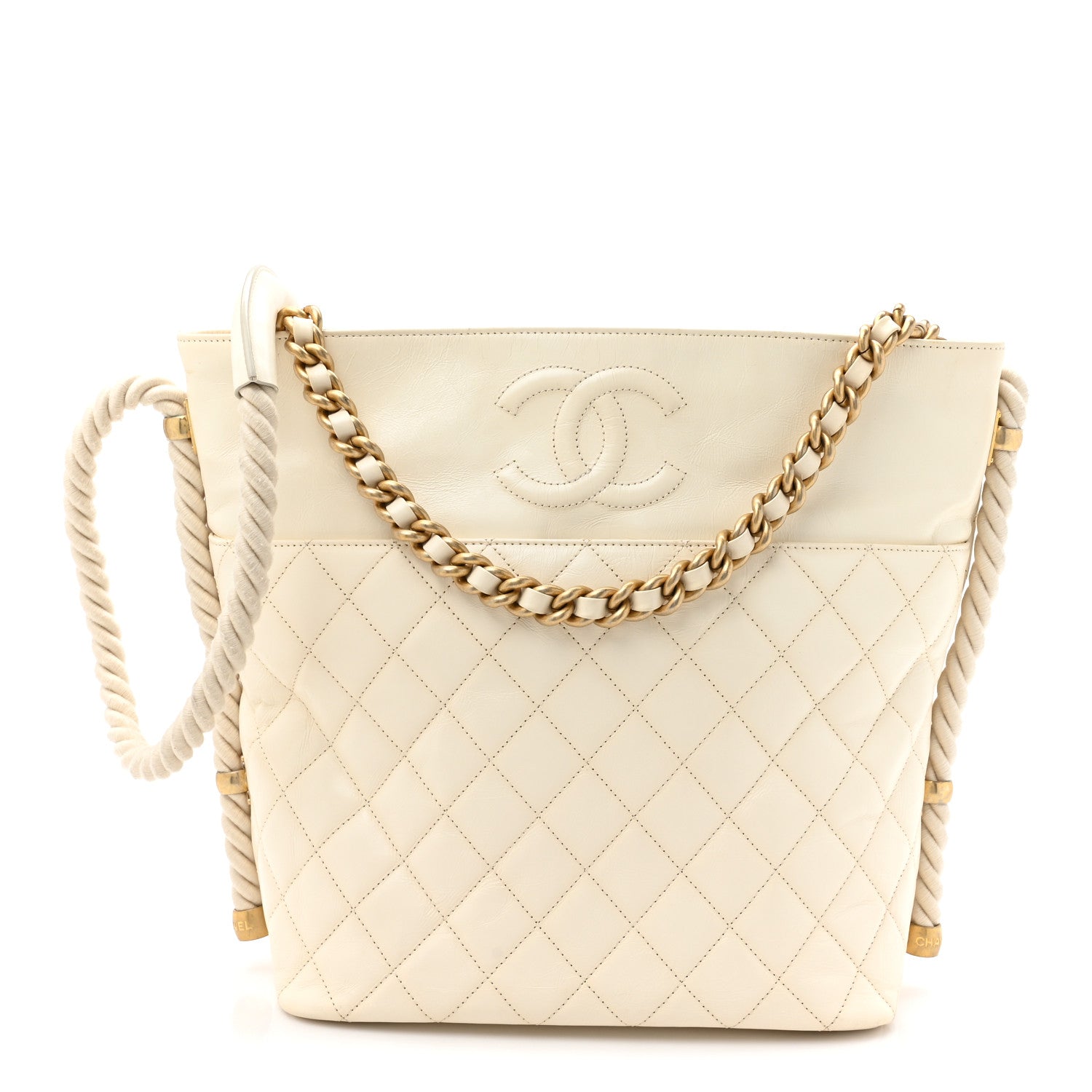 Chanel Crumpled Calfskin En Vogue Rope Hobo Bag White 1 of 15