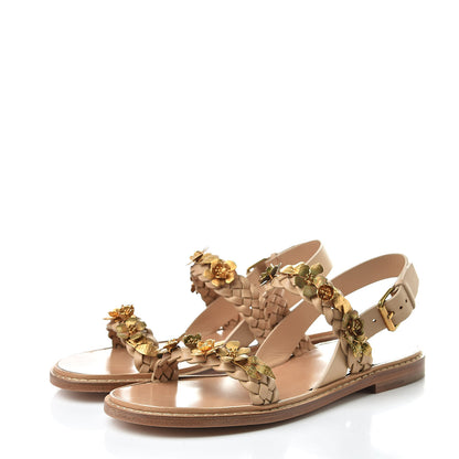 Valentino Garavani Nappa Flower Braid Flat Sandals 37.5 Naturale 3 of 10