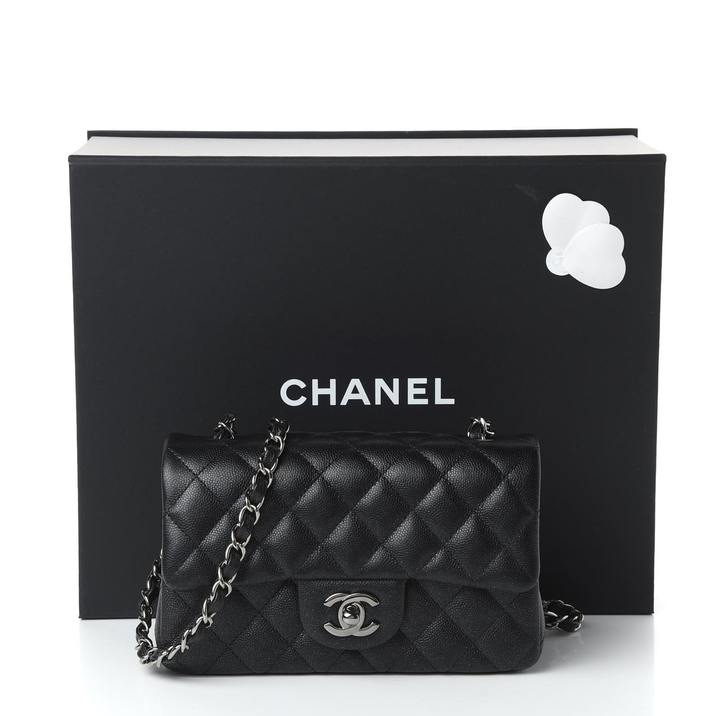 Iridescent Caviar Quilted Mini Rectangular Flap Black