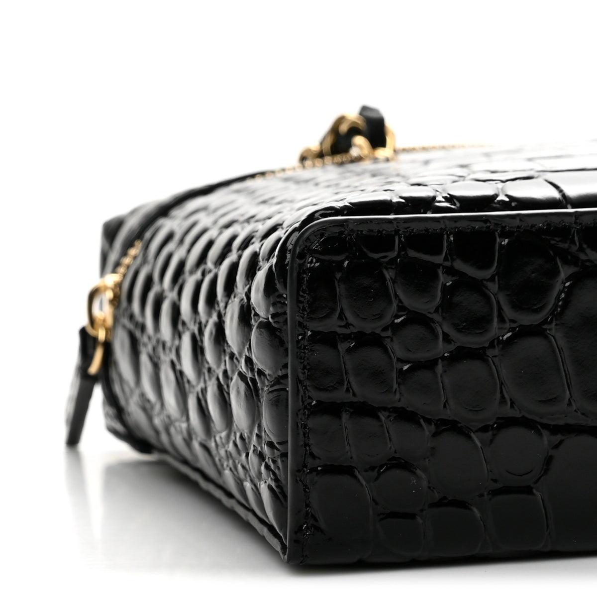 Calfskin Crocodile Embossed Crococo Exoticoco Long Vanity With Chain Black