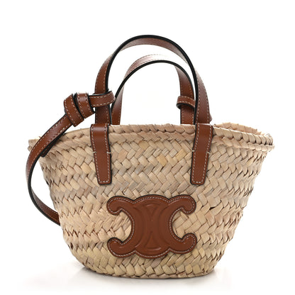 Celine Raffia Calfskin Triomphe Teen Panier Tan 1 of 8