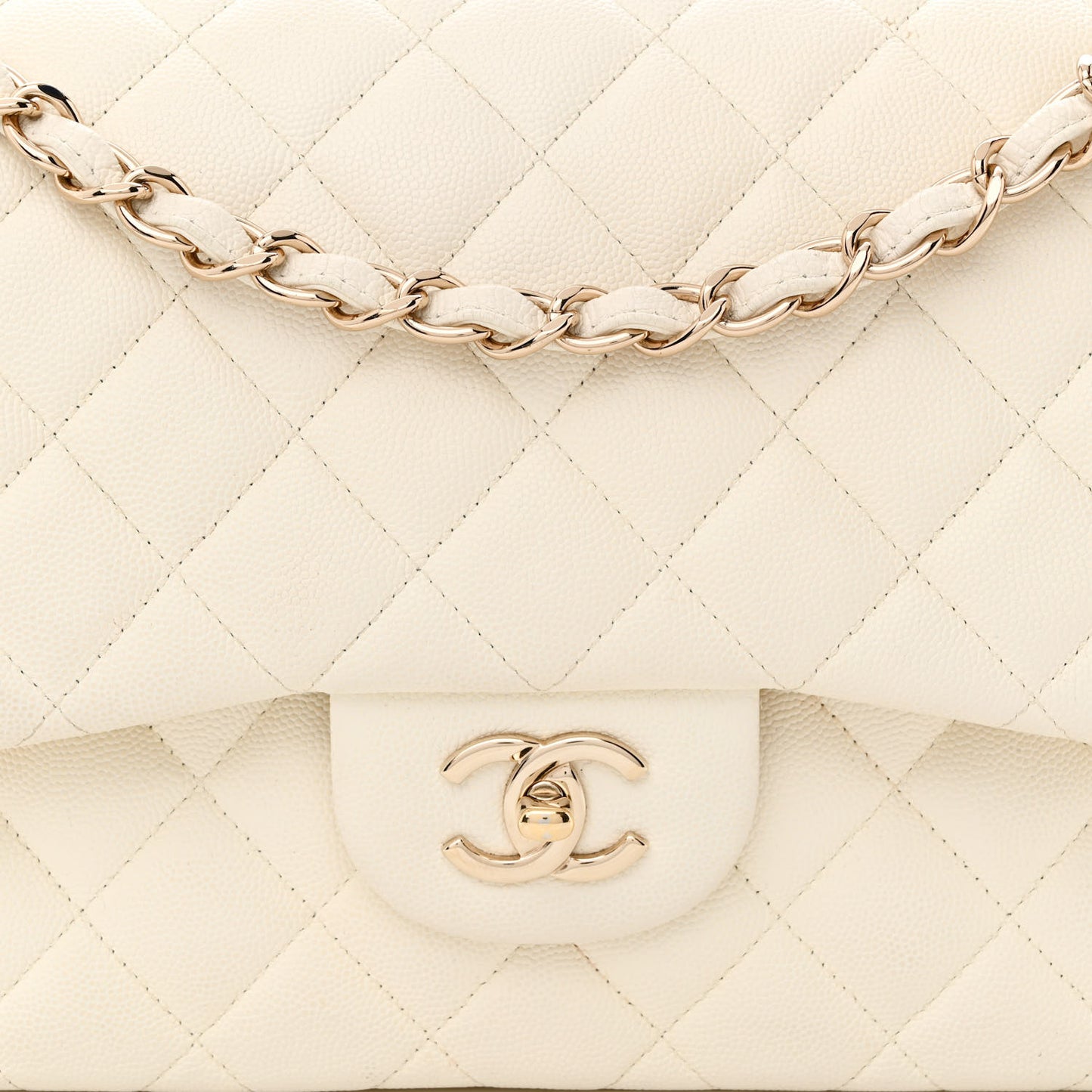Caviar Quilted Jumbo Double Flap White