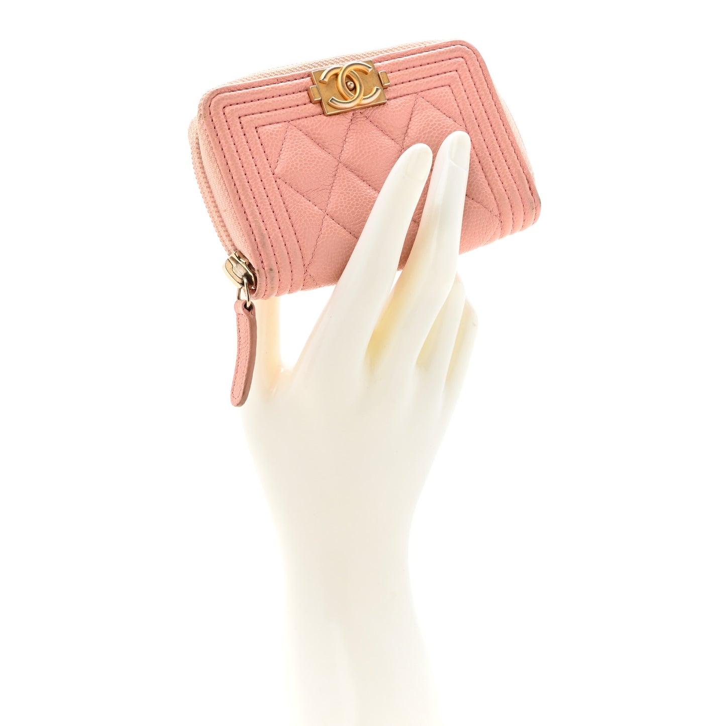 Caviar Quilted Boy Zip Around Coin Purse Wallet Light Pink