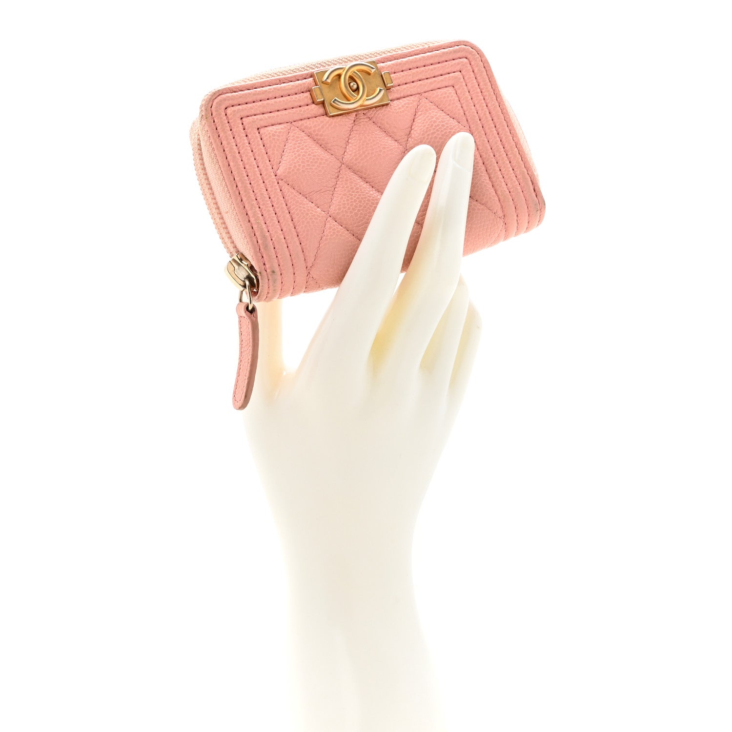 Chanel Caviar Quilted Boy Zip Around Coin Purse Wallet Light Pink 2 of 13