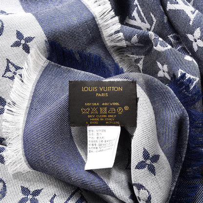 Louis Vuitton Silk Wool Monogram Denim Shawl Blue Clair 5 of 5