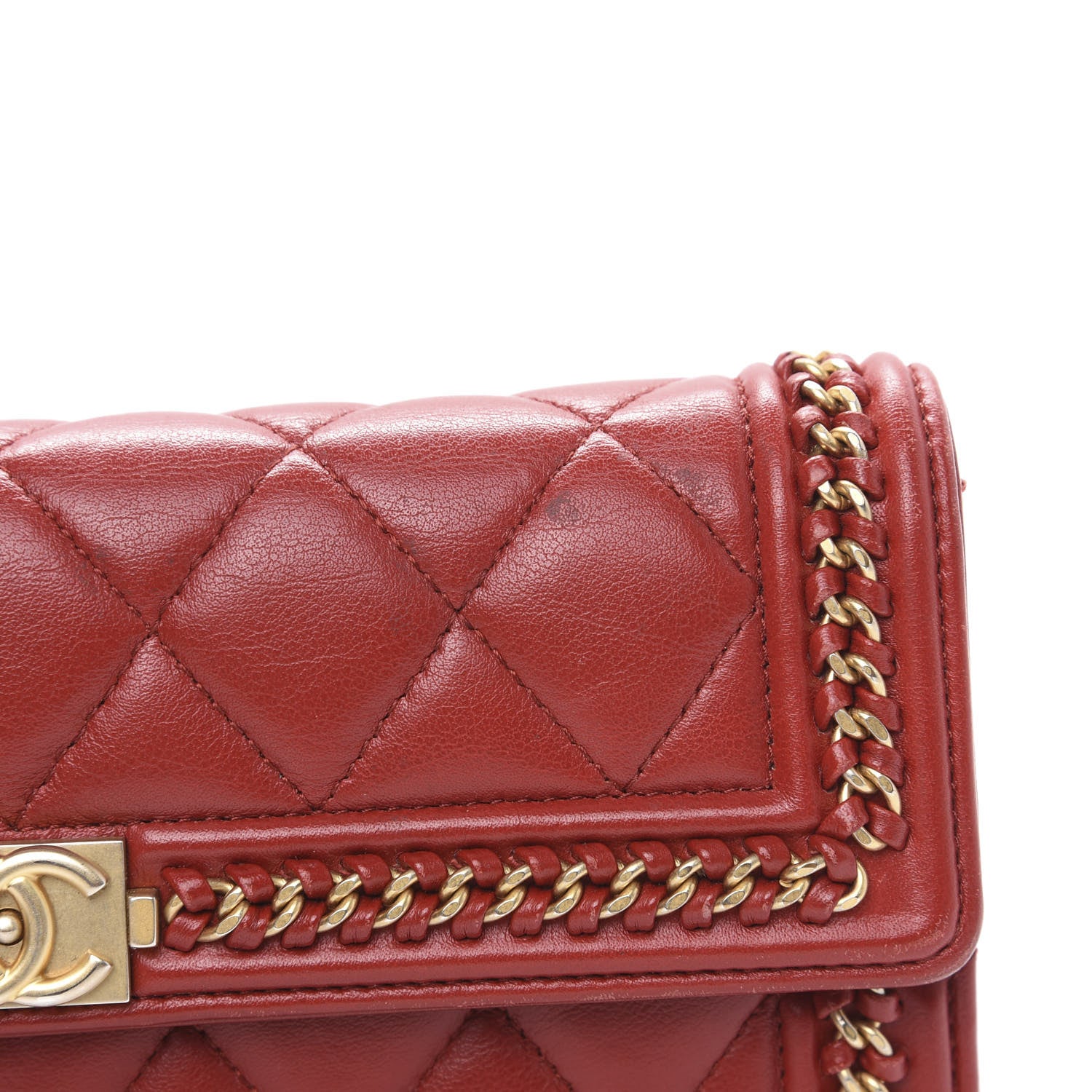 Chanel Calfskin Quilted Boy Chain Around Flap Wallet Red 13 of 13