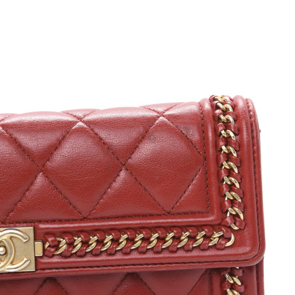 Chanel Calfskin Quilted Boy Chain Around Flap Wallet Red 13 of 13