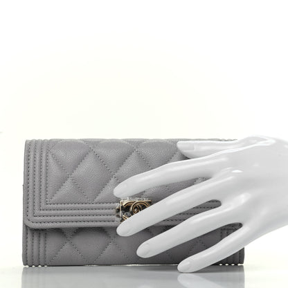 Chanel Caviar Quilted Boy Flap Wallet Light Grey 5 of 9